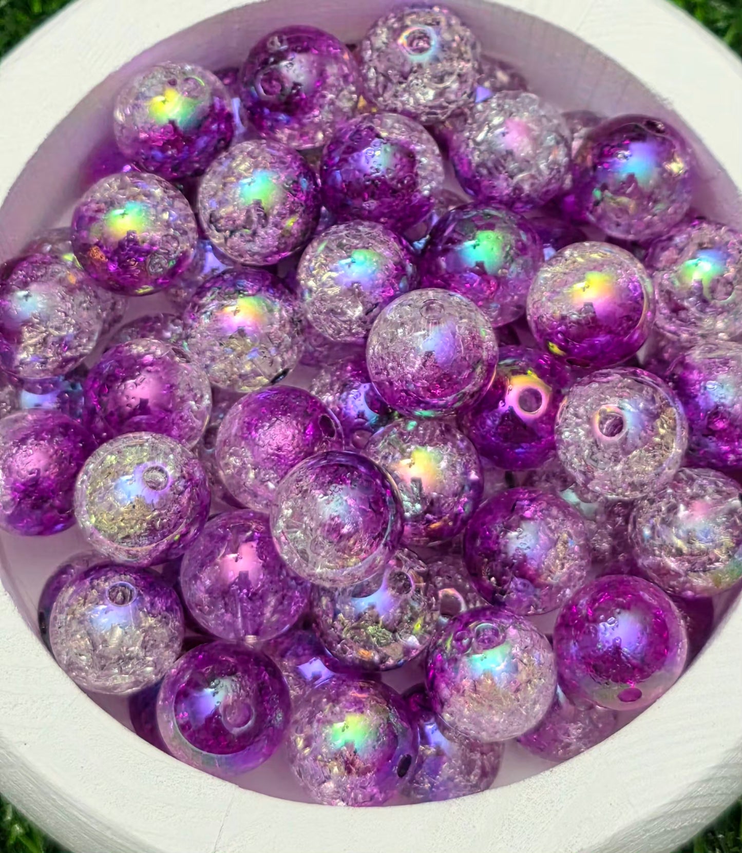 16MM Purple Iridescent Crackle Acrylic Beads – 5 Piece Pack