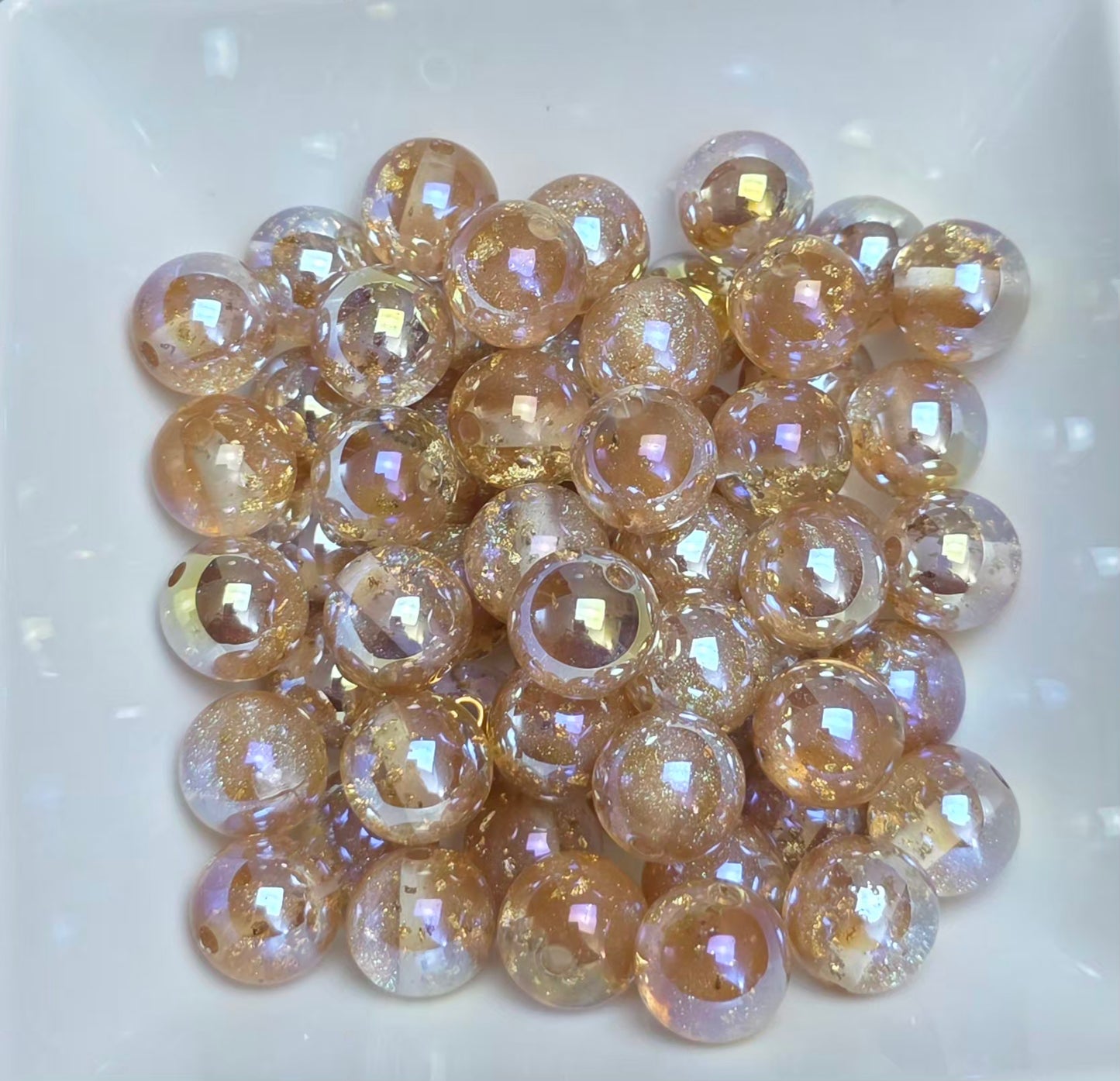 Champagne Gold Foil Iridescent Acrylic Beads – 16mm – 10 Pack