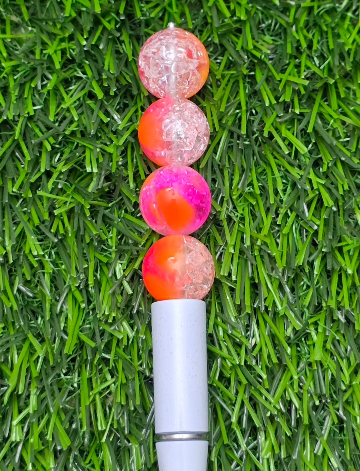 16MM Neon Pink, Orange & Clear Crackle Acrylic Beads – 5 Piece Pack