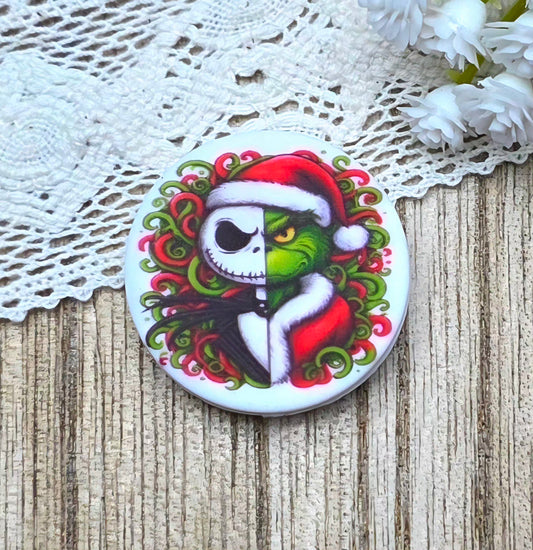 Spooky Christmas Mashup Inspired Round Silicone Focal Bead – Exclusive Holiday Focal