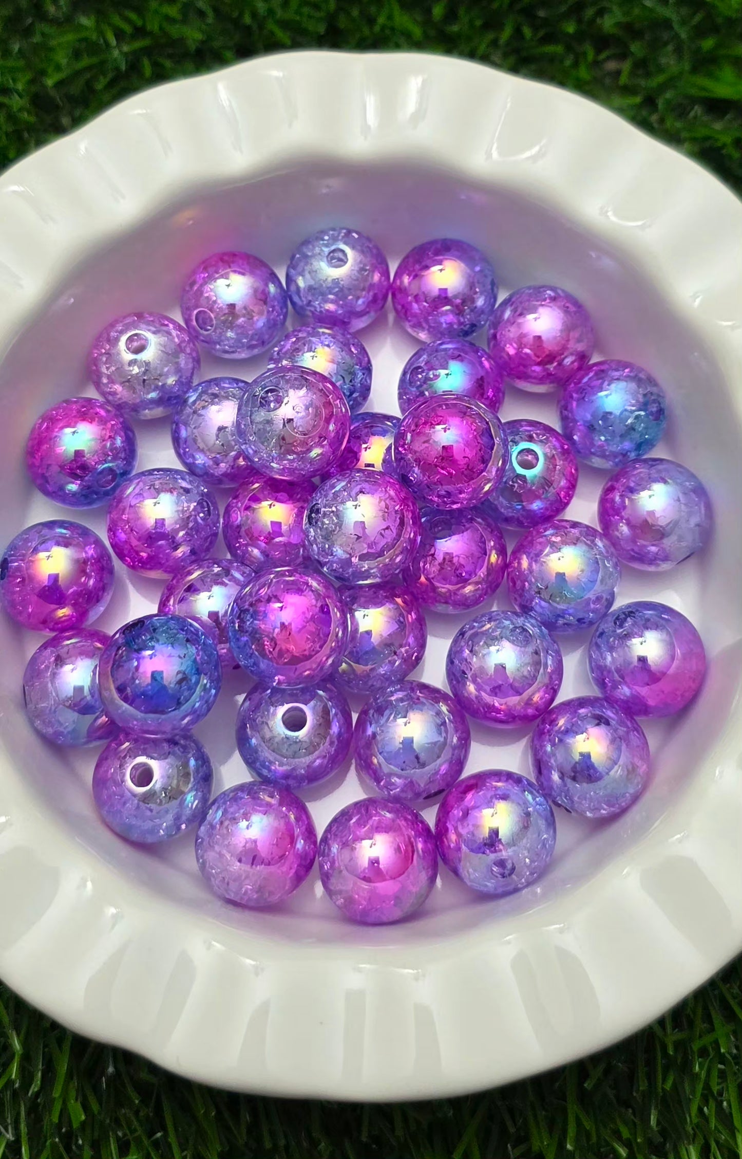 16MM Purple & Blue Iridescent Crackle Acrylic Beads – 5 Piece Pack