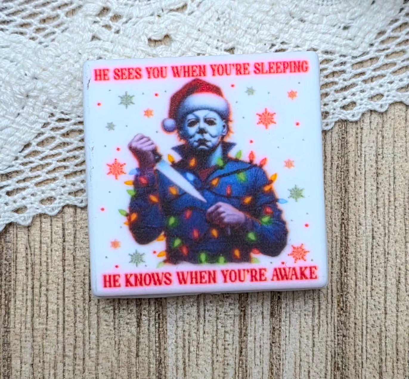 He Sees You When You’re Sleeping Horror Christmas Silicone Focal Bead Exclusive