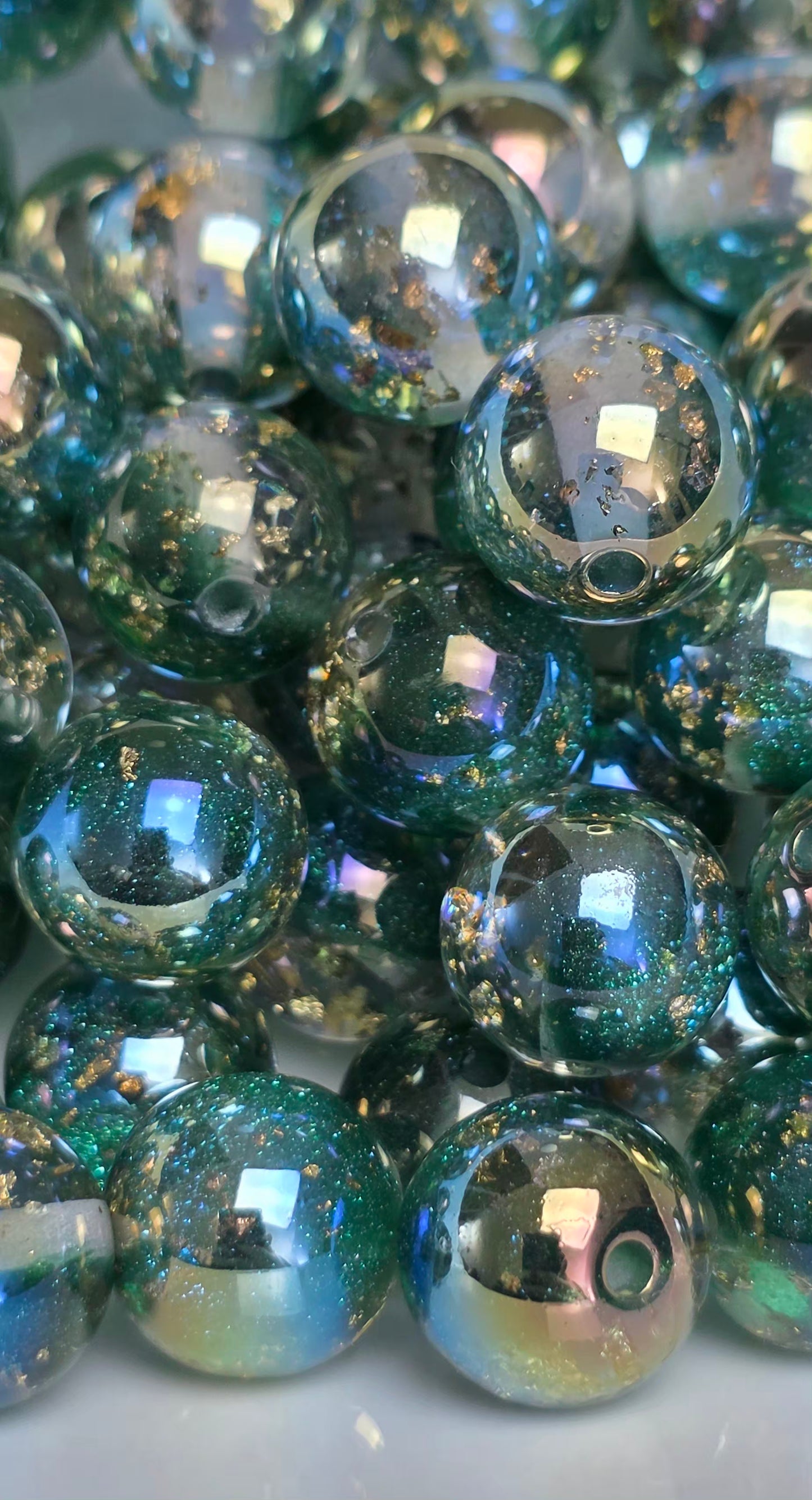 Teal Gold Foil Iridescent Acrylic Beads – 16mm – 10 Pack