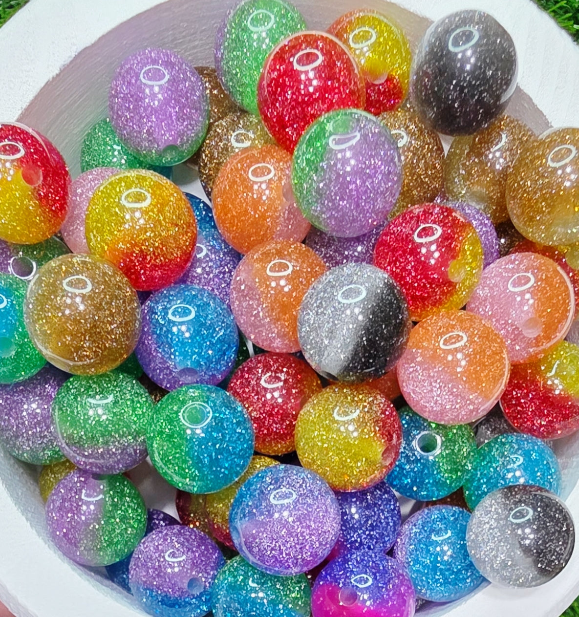 Ombre 16mm glitter acrylic beads, 6pcs randomly mixed