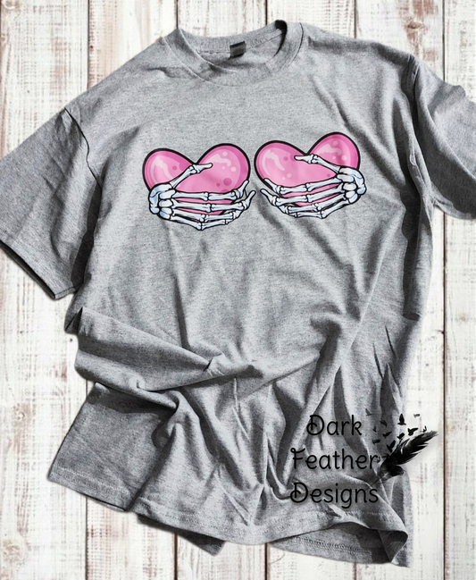 Double Heart Skeleton hands graphic tshirt