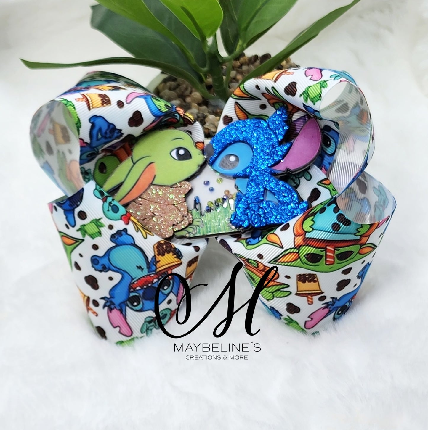 Boba Blue and Green Alien friends hairbow